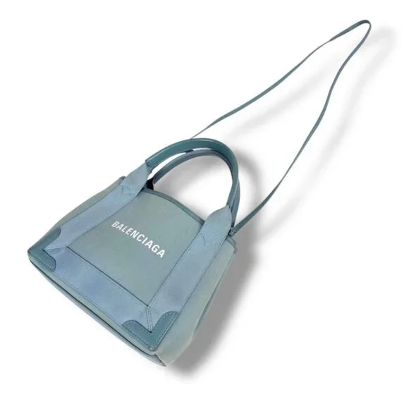 Balenciaga Navy Cabas Xxs Mini Tote Shoulder Bag 2-Way Light Blue - Picture 3 of 13